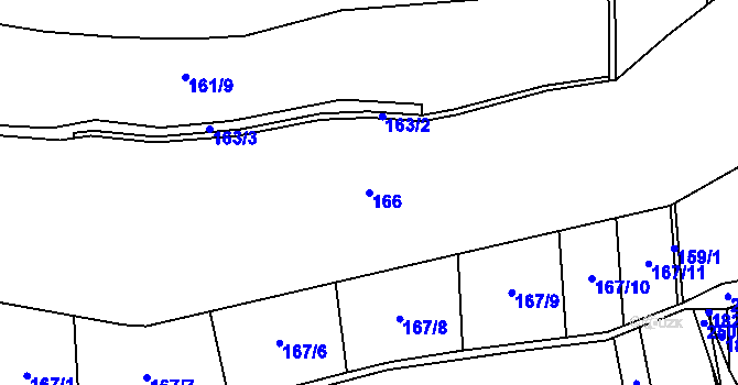 Parcela st. 166 v KÚ Radostov, Katastrální mapa