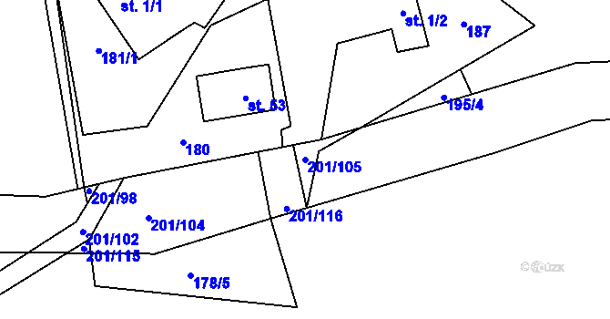 Parcela st. 201/105 v KÚ Radostov, Katastrální mapa