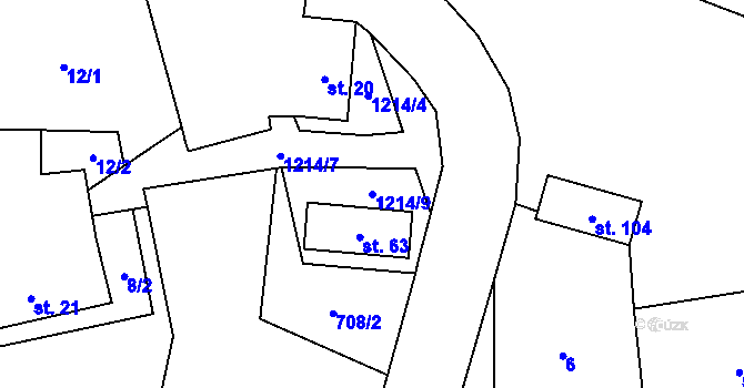 Parcela st. 1214/9 v KÚ Radostovice u Smilových Hor, Katastrální mapa