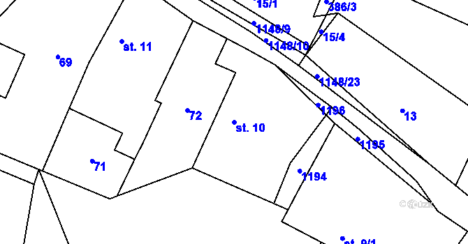 Parcela st. 10 v KÚ Radošice, Katastrální mapa