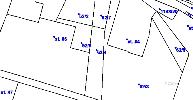 Parcela st. 62/4 v KÚ Radošice, Katastrální mapa