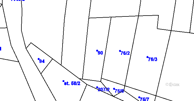 Parcela st. 90 v KÚ Radošice, Katastrální mapa