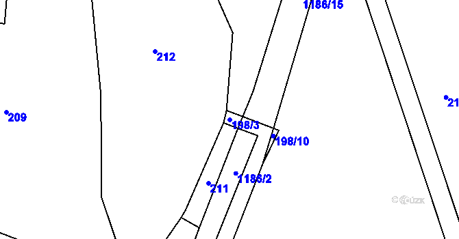 Parcela st. 198/3 v KÚ Radošice, Katastrální mapa