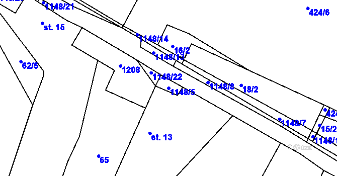 Parcela st. 1148/5 v KÚ Radošice, Katastrální mapa