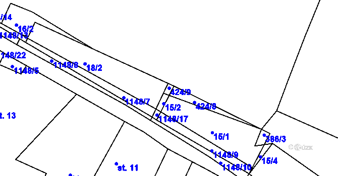 Parcela st. 424/9 v KÚ Radošice, Katastrální mapa