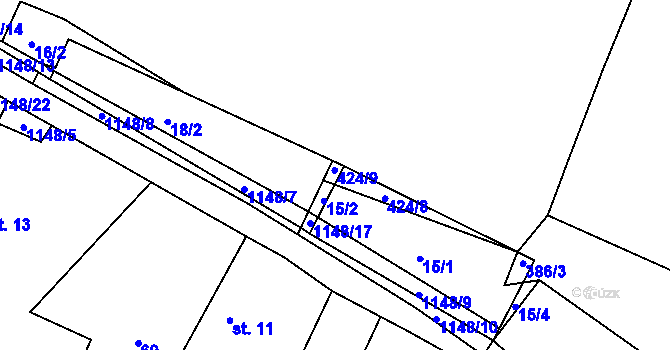 Parcela st. 424/10 v KÚ Radošice, Katastrální mapa