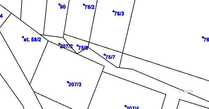 Parcela st. 75/7 v KÚ Radošice, Katastrální mapa
