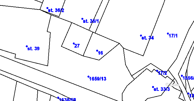 Parcela st. 16 v KÚ Radošov, Katastrální mapa