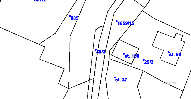 Parcela st. 38/3 v KÚ Radošov, Katastrální mapa