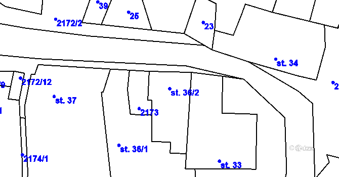 Parcela st. 36/2 v KÚ Radošovice u Vlašimi, Katastrální mapa