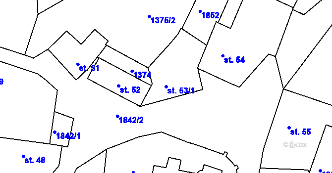 Parcela st. 53/1 v KÚ Strýčice, Katastrální mapa