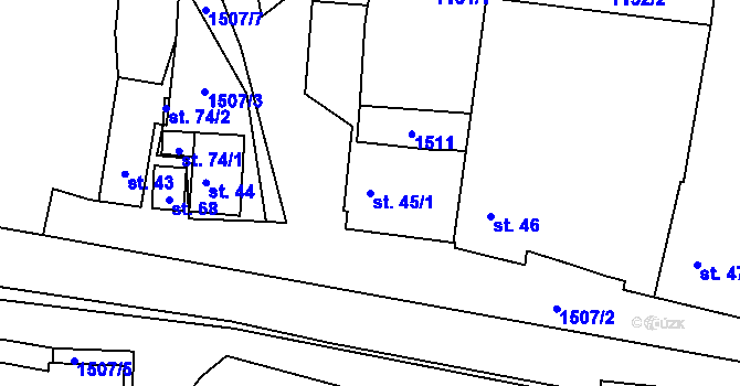 Parcela st. 45/1 v KÚ Tupesy, Katastrální mapa