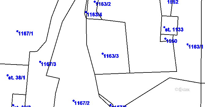 Parcela st. 1163/3 v KÚ Tupesy, Katastrální mapa