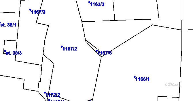 Parcela st. 1167/6 v KÚ Tupesy, Katastrální mapa