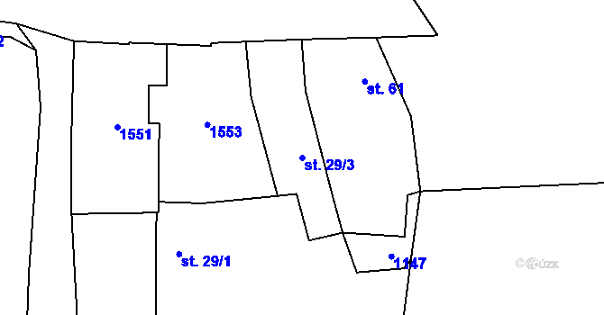 Parcela st. 29/3 v KÚ Tupesy, Katastrální mapa