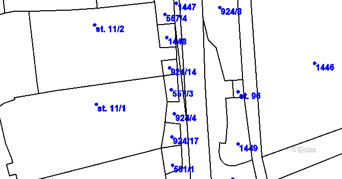Parcela st. 557/3 v KÚ Radotice, Katastrální mapa