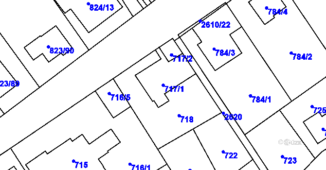 Parcela st. 717/1 v KÚ Radotín, Katastrální mapa