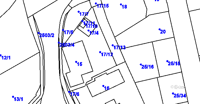 Parcela st. 17/12 v KÚ Radotín, Katastrální mapa