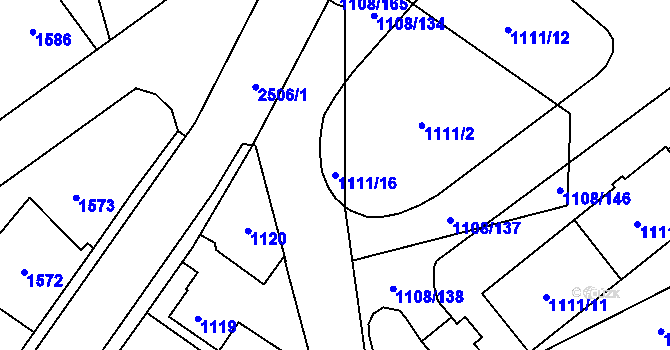 Parcela st. 1111/16 v KÚ Radotín, Katastrální mapa