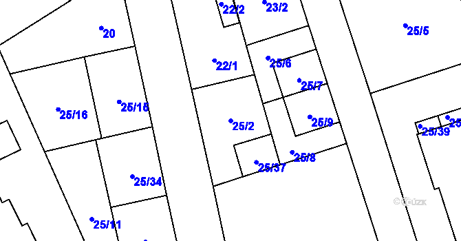 Parcela st. 25/2 v KÚ Radotín, Katastrální mapa
