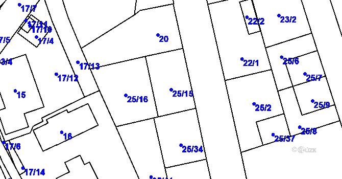 Parcela st. 25/15 v KÚ Radotín, Katastrální mapa