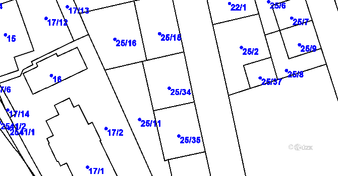 Parcela st. 25/34 v KÚ Radotín, Katastrální mapa