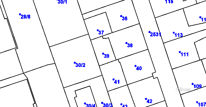 Parcela st. 39 v KÚ Radotín, Katastrální mapa