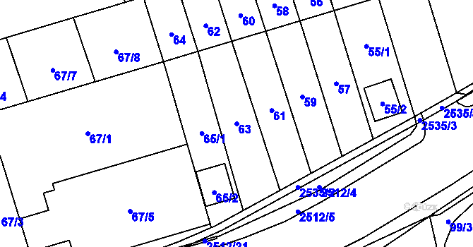 Parcela st. 63 v KÚ Radotín, Katastrální mapa