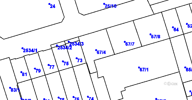 Parcela st. 67/4 v KÚ Radotín, Katastrální mapa