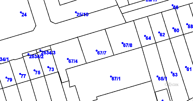 Parcela st. 67/7 v KÚ Radotín, Katastrální mapa
