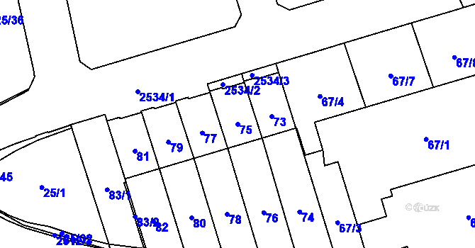 Parcela st. 75 v KÚ Radotín, Katastrální mapa
