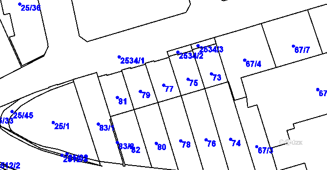 Parcela st. 77 v KÚ Radotín, Katastrální mapa