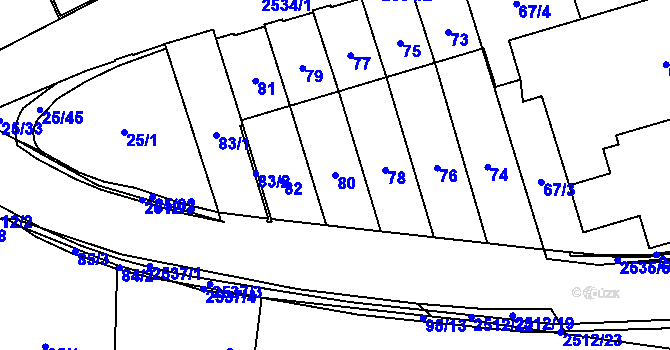 Parcela st. 80 v KÚ Radotín, Katastrální mapa