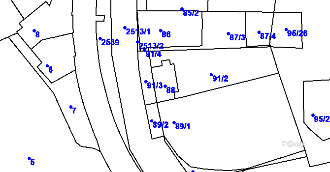 Parcela st. 88 v KÚ Radotín, Katastrální mapa