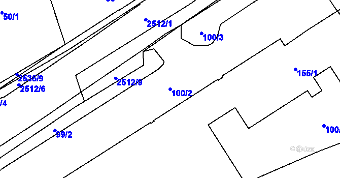 Parcela st. 100/2 v KÚ Radotín, Katastrální mapa