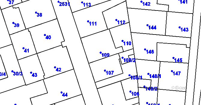 Parcela st. 109 v KÚ Radotín, Katastrální mapa