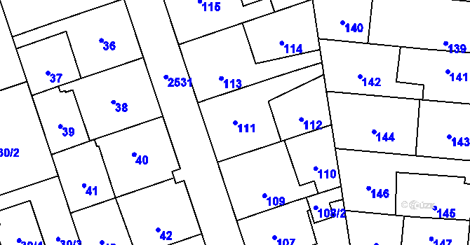 Parcela st. 111 v KÚ Radotín, Katastrální mapa