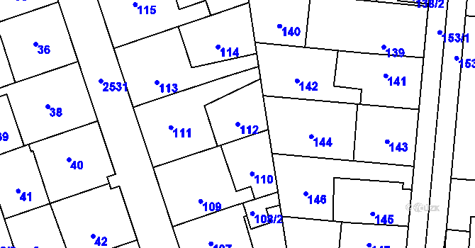 Parcela st. 112 v KÚ Radotín, Katastrální mapa