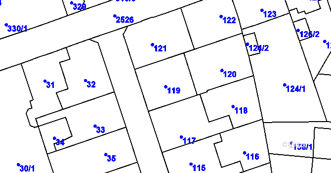 Parcela st. 119 v KÚ Radotín, Katastrální mapa