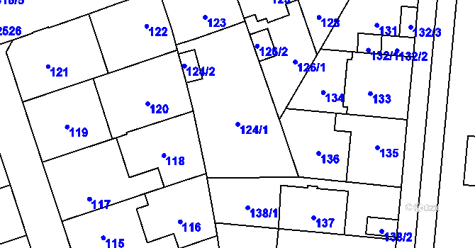 Parcela st. 124/1 v KÚ Radotín, Katastrální mapa