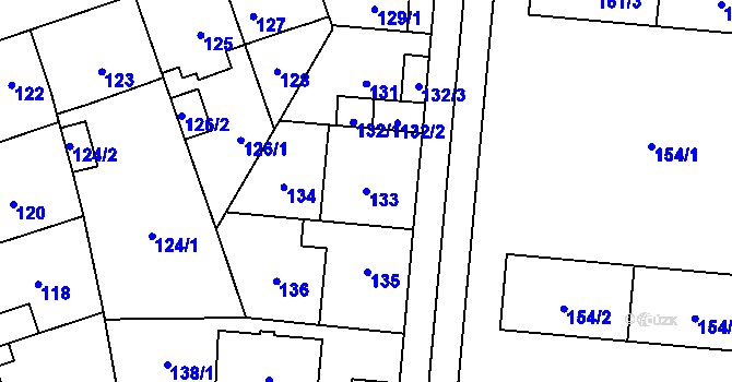 Parcela st. 133 v KÚ Radotín, Katastrální mapa