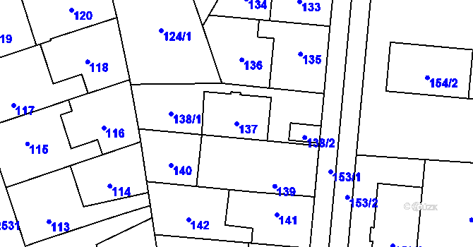 Parcela st. 137 v KÚ Radotín, Katastrální mapa