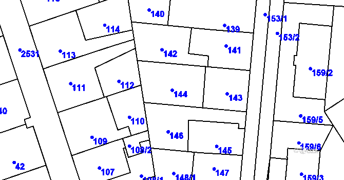 Parcela st. 144 v KÚ Radotín, Katastrální mapa