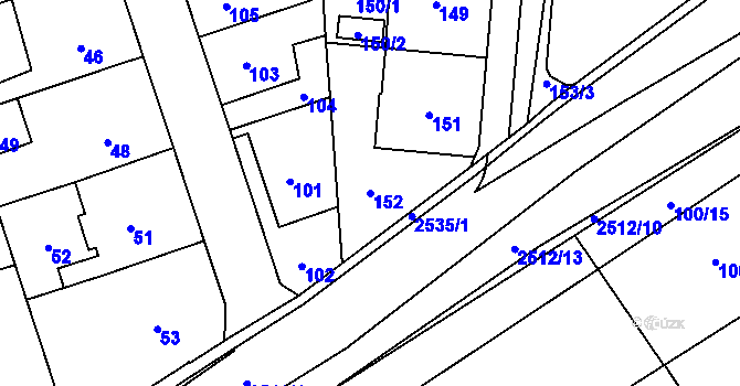 Parcela st. 152 v KÚ Radotín, Katastrální mapa