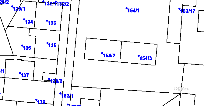 Parcela st. 154/2 v KÚ Radotín, Katastrální mapa