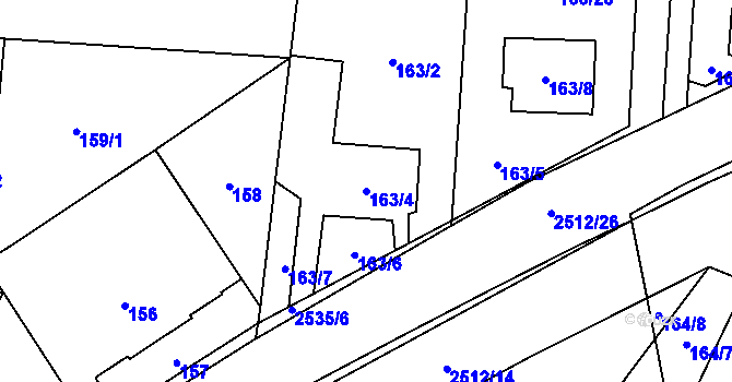 Parcela st. 163/4 v KÚ Radotín, Katastrální mapa