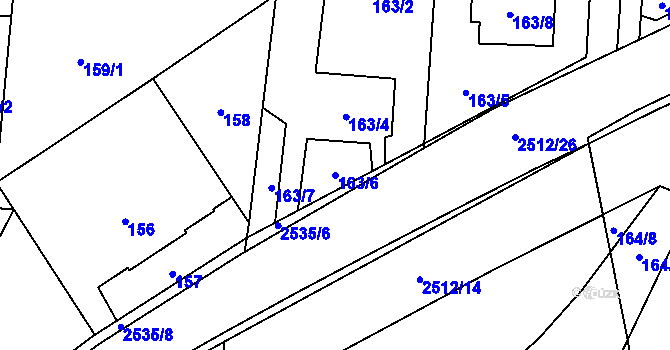 Parcela st. 163/6 v KÚ Radotín, Katastrální mapa