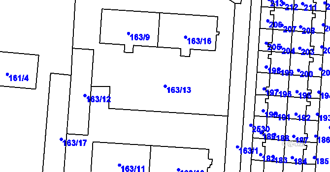 Parcela st. 163/13 v KÚ Radotín, Katastrální mapa