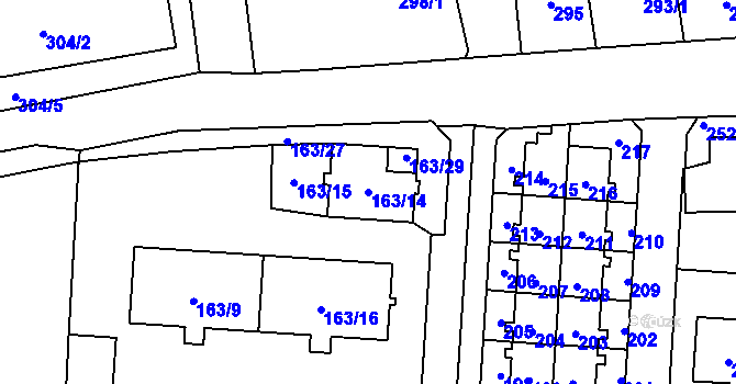 Parcela st. 163/14 v KÚ Radotín, Katastrální mapa