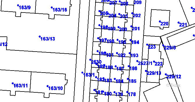 Parcela st. 190 v KÚ Radotín, Katastrální mapa